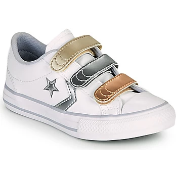 Converse STAR PLAYER 3V METALLIC LEATHER OX Girls Childrens Shoes Trainers in White,4,5,10 kid,11 kid,12 kid,13 kid,1 kid,1.5 kid,2.5