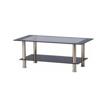 Image of Harlequin Coffee Table Clear & Black Glass with Chrome Legs - Seconique