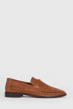 Image of Mens Brown Leather Basket Weave Loafers