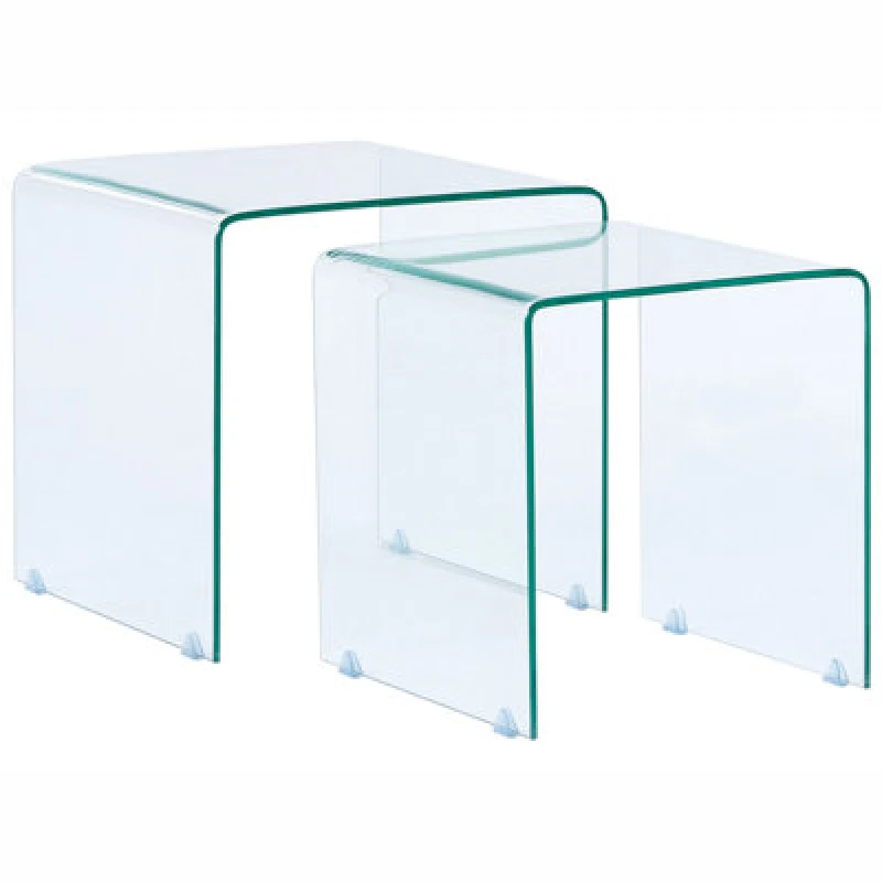 Image of Beliani Set Of 2 Side Tables Kendall Tempered Glass Transparent