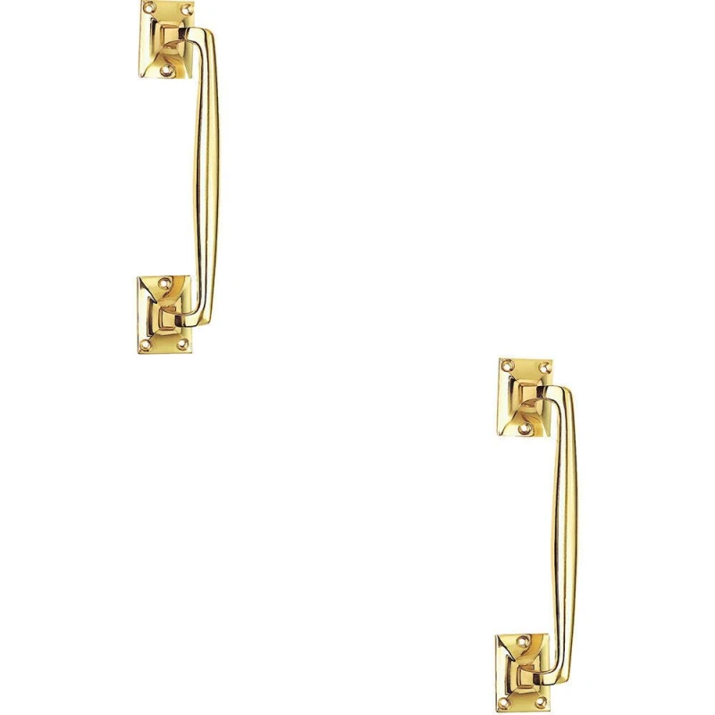 Image of Loops 2x One Piece Door Pull Handle 250mm Length 54mm Projection Polished Brass Metallics unisex