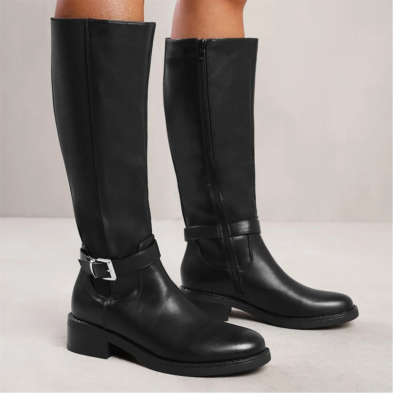 Image of Wheres That From Buckle Detail Knee High Boots Black Pu female 5