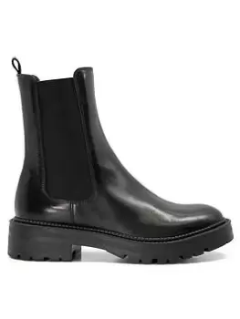 image of Dune London Dune Picture Leather Cleated Biker Boots - Black, Size 8, Women