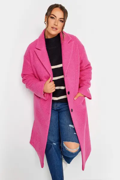 image of Yours Boucle Coat Pink