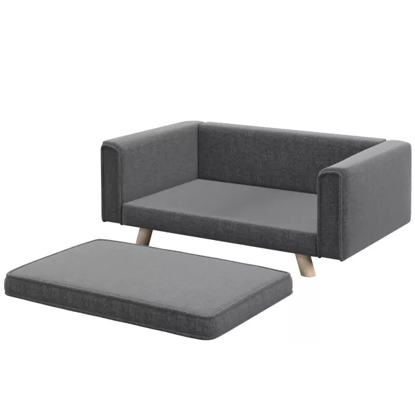 Image of PawHut Dog Sofa Bed, Elevated Dog Couch for Medium and Small Dogs, with Soft Cushion, Removable and Washable Cover, Grey
