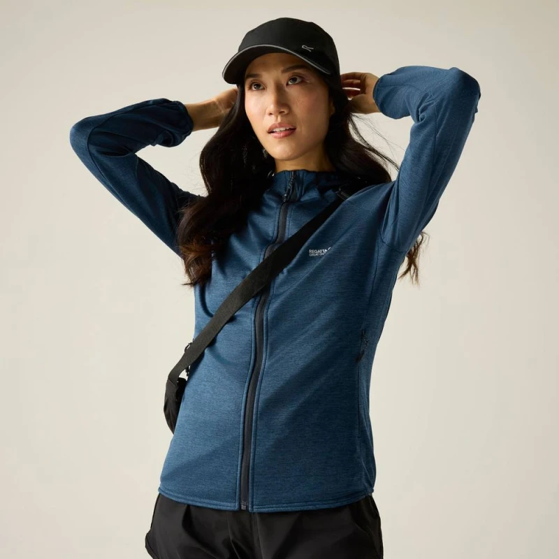 Image of Regatta Womens Ferna Marl Full Zip Hooded Stretch Midlayer in Dark Blue Size: 18 Dark Blue Female 18