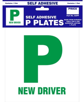 image of P Plates New Driver - Self Adhesive - Pair- CASTLE PROMOTIONS- SAPP