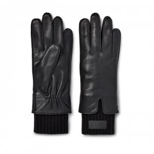 Image of Ugg UGG Knit Cuff Leather Gloves Ladies - Black