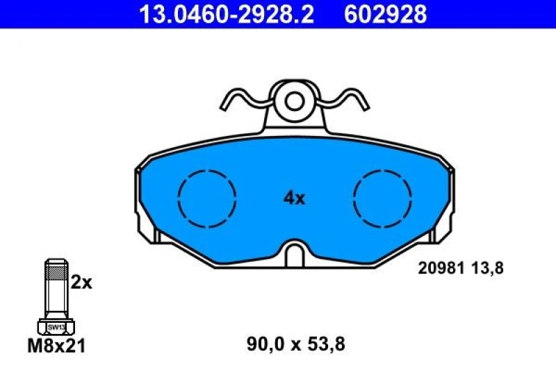 Image of ATE 13.0460-2928.2 Brake pad set excl. wear warning contact, with brake caliper screws Brake Pad Set,disc brake (402)