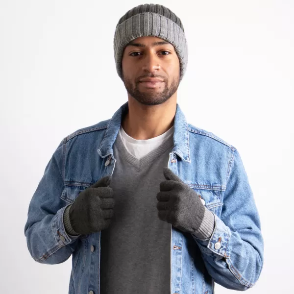 Image of totes Chunky Knitted Hat and Gloves Set Grey