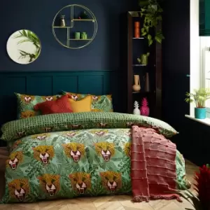 Image of Untamed Cheetah Botanical Duvet Cover Set Green / Super King