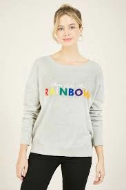 image of Yumi Grey Rainbow Knitted Jumper - S