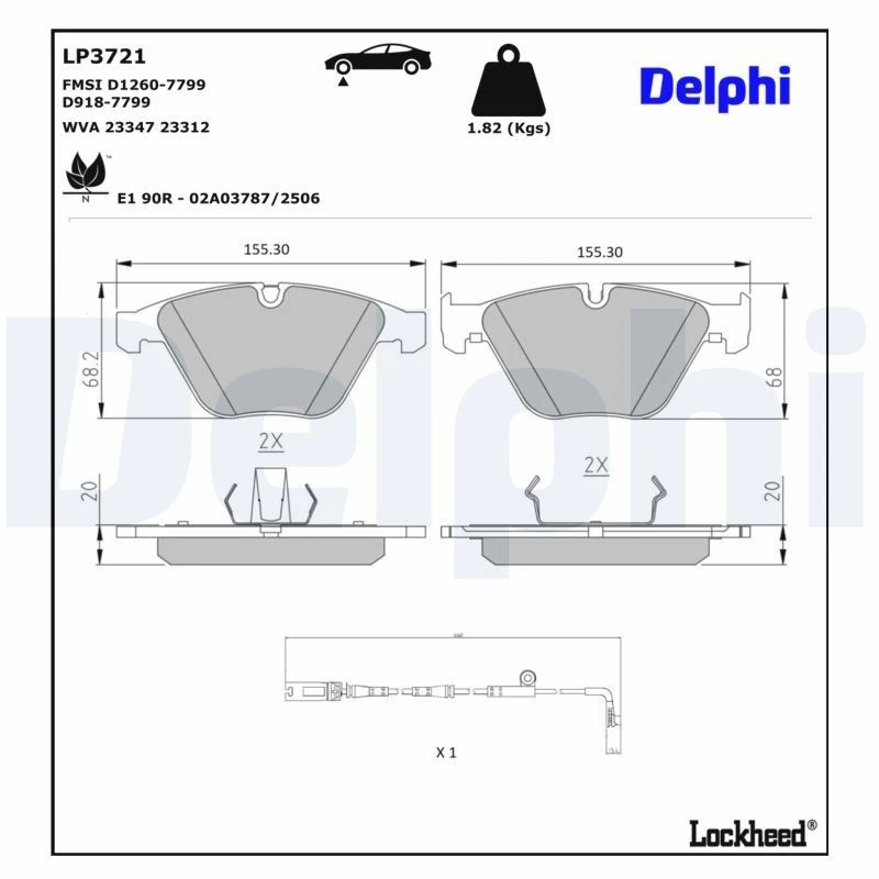 Image of DELPHI Brake pad set DELPHI LP3721