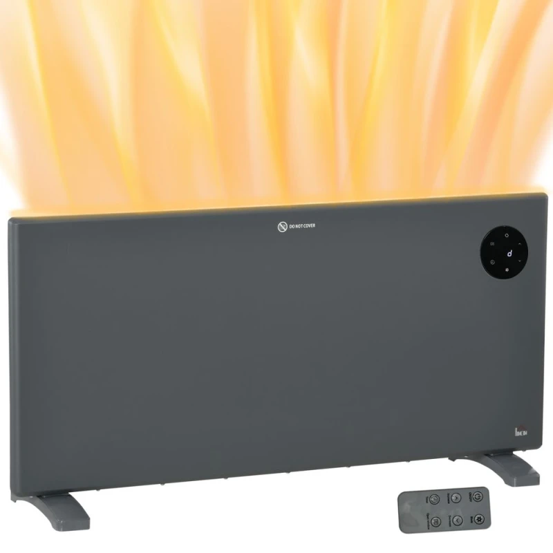 Image of HOMCOM 2000W Space Heater, Freestanding or Wall Mounted, Electric Convector Heater with Adjustable Thermostat, Timer, Grey