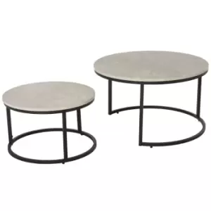 Image of HOMCOM Set Of 2 Nesting Tables Steel Frame Grey Marble Effect Top