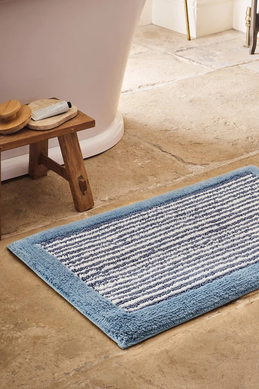 Image of CHRISTY 'Portobello Stripe' Coastal Inspired Bath Rugs in Blue Blue Unisex