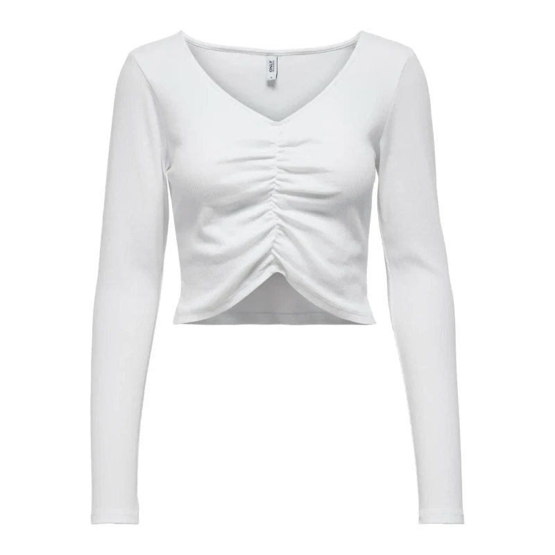Image of Only Womens long sleeve v-neck crop top Only onlkenya life Blanc Female XS