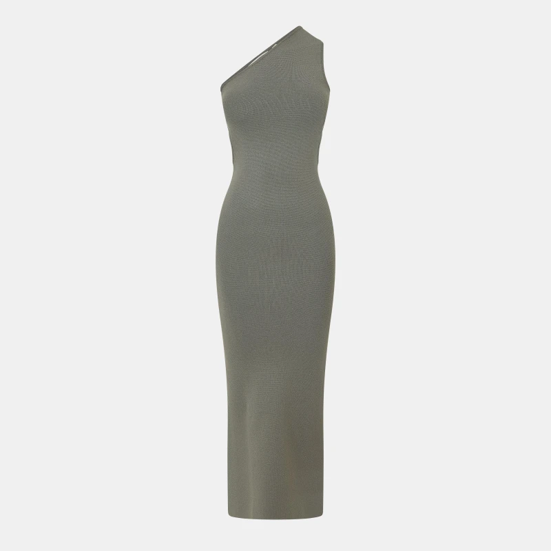 Image of Jack Wills Knitted Asymmetric Cut Out Midi Dress - Green Green 6