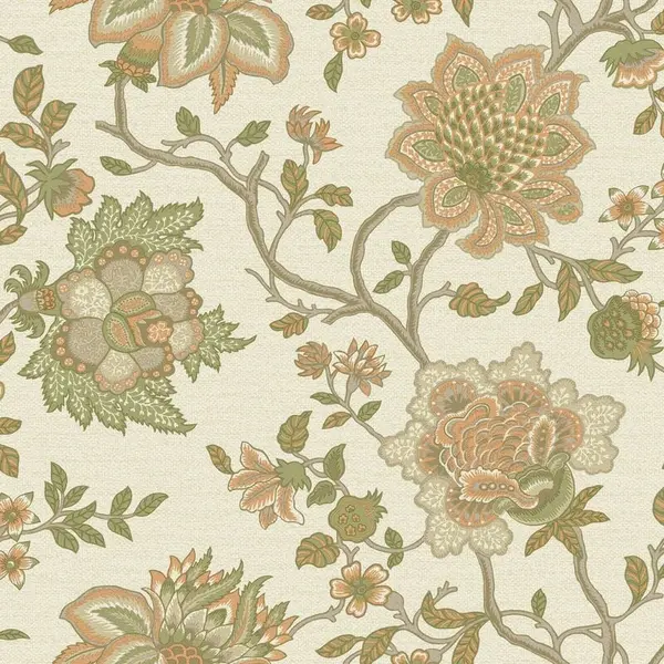 YOL YOL - Jacobean Trail Wallpaper Floral Leaves Orange Sage Natural Flowers Feature Wall WL-13591