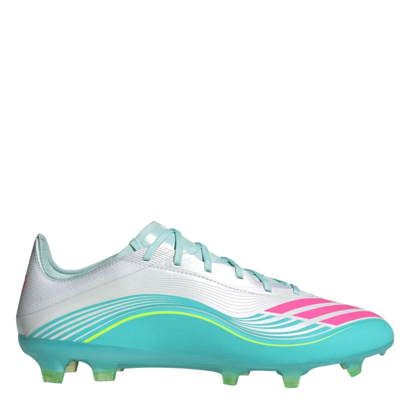 Image of adidas F50 Pro Adults Firm Ground Football Boots Wht/Pink/Blue male 6 (39.3)