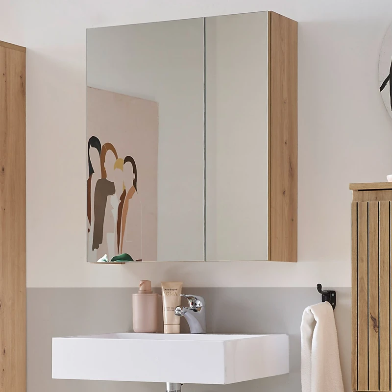 Image of Julian Bowen Julian Bowen Austin 2 Door Mirrored Wall Cabinet - Natural