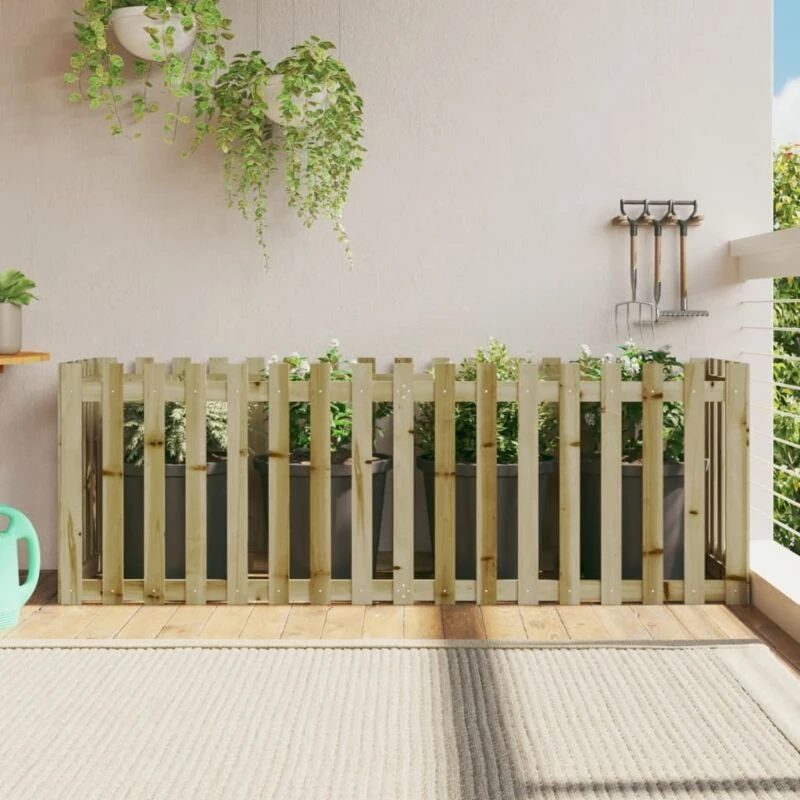 Image of vidaXL Garden Raised Bed w/ Fence Design 200x50x70cm - Pine, Brown 832516