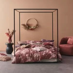 Image of Taira Cord Piped Floral Duvet Cover Set Rhubarb/Mocha/Clay