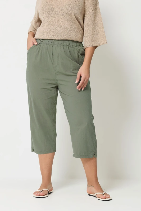 Image of Yours Cropped Cotton Trousers Light Khaki