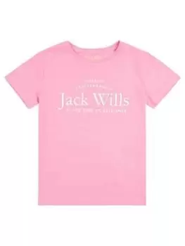 Image of Jack Wills Girls Script Short Sleeve T Shirt - Sachet Pink, Size Age: 12-13 Years, Women