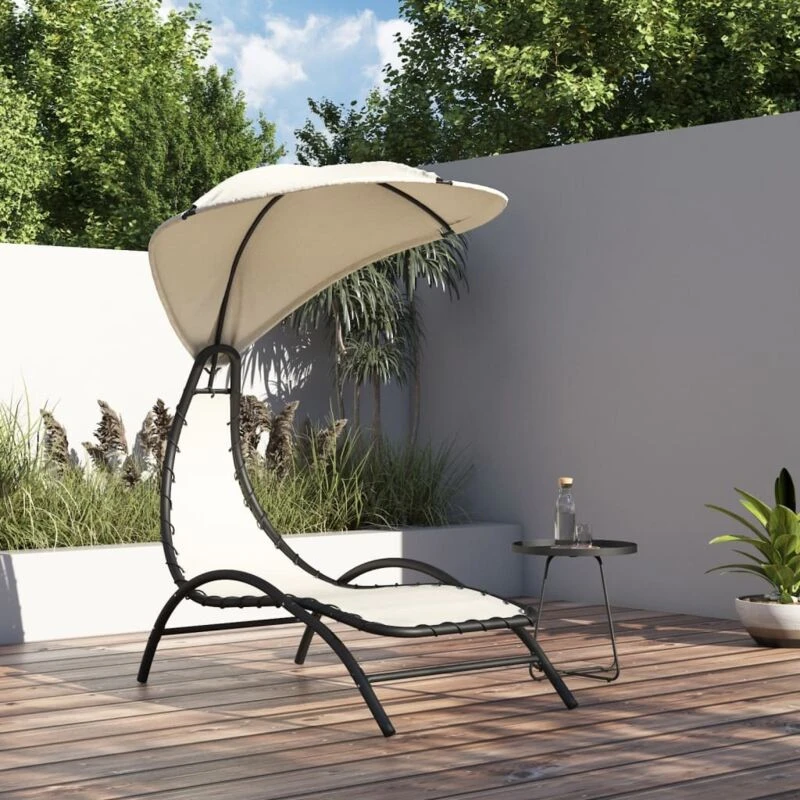 Image of JINLEFU Jinlefu - Sun Lounger with Canopy Cream 167x80x195cm Fabric and Steel vidaXL JRVDZX-362705_DE