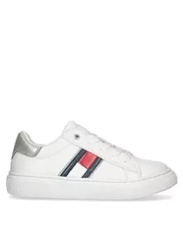 Tommy Hilfiger Girls Flag Low Cut Lace-up Sneaker - White/silver, White/Silver, Size 12.5 Younger