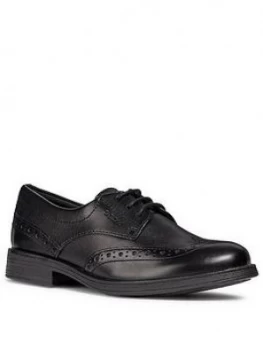 Image of Geox Agata Lace Up School Brogues - Black, Size 3 Older