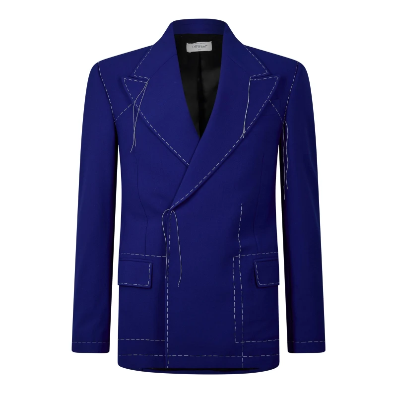 Image of Off White Mens Body Stitch Double-Breasted Contrast Stitching Long Sleeve Blazer Blue/White male XXS (42)