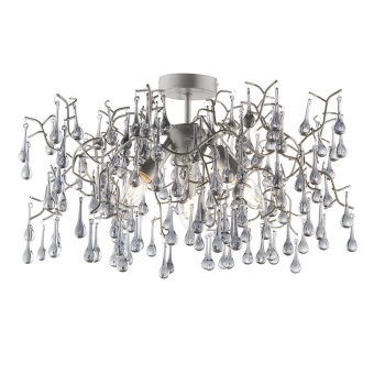 image of Rimini 3 Light Ceiling Semi Flush Aged Silver Paint & Smokey Grey Tinted Glass