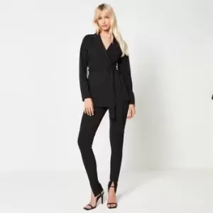 image of Missguided Seam Front Split Hem Skinny Trousers - Black