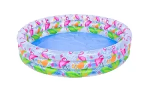 image of 120 x 25cm Friendly Fun Flamingo Inflatable Three Ring Paddling Water Pool