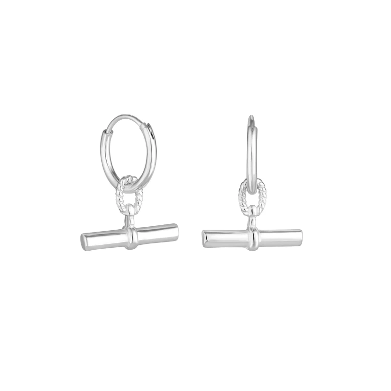 Image of Simply Silver Sterling Silver 925 Textured Polished T Bar Hoop Earrings Silver female