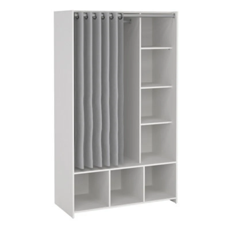 Image of Furniture To Go Uppsala Open Mobile Wardrobe Unit In White With A Grey Textile Curtain