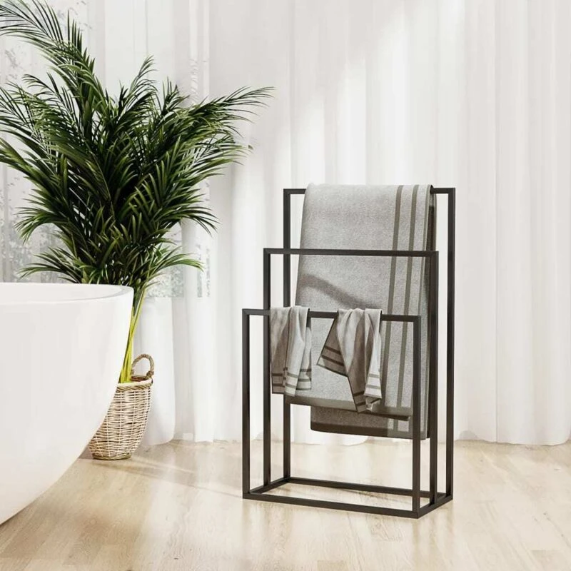 Image of vidaXL Freestanding Towel Rack Black 48X24X79cm Iron, Black 343090