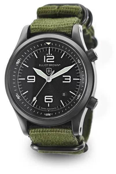 image of Elliot Brown 202-004-N01 Mens Canford Green Nylon Strap Watch