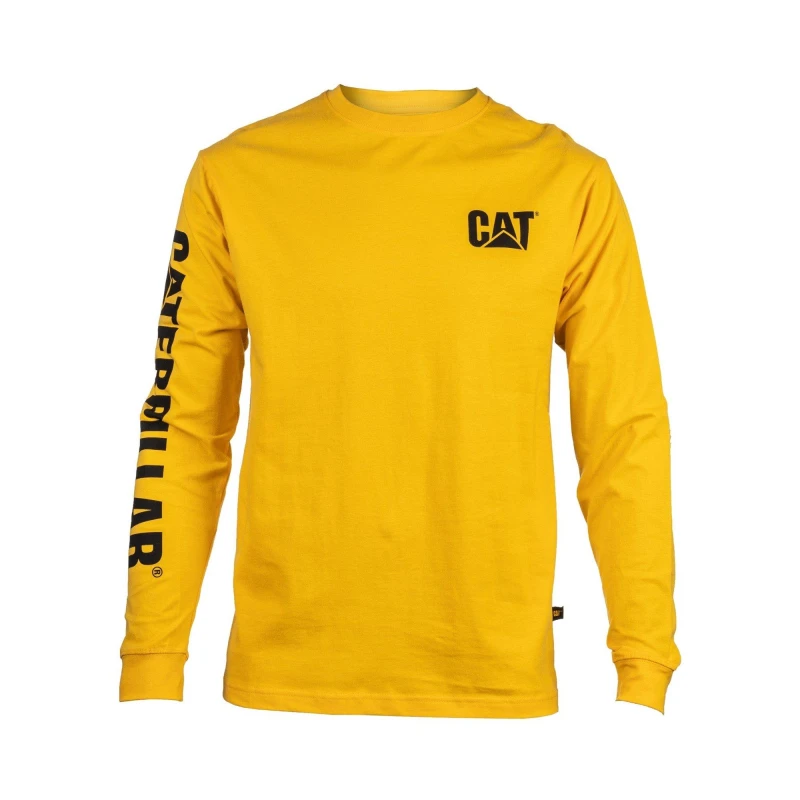 Image of Caterpillar Trademark Banner Long Sleeve T-Shirt Yellow