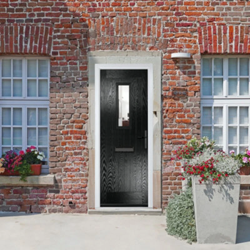 Image of Lacerta Composite Door Sunningdale Black 890mm X 2090mm Open In Left Hand Clear Glass 10 Year Guarantee - Free Delivery & Smart Lock