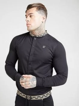 Image of SikSilk Long Sleeve Tape Collar Shirt - Black/Gold, Size XS, Men