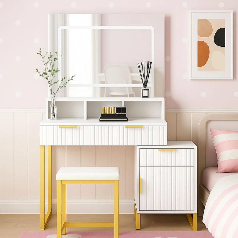 Image of KOSY KOALA KOSY KOALA Dressing Table Set with LED Mirror, Storage Cabinet, Stool for Bedroom in White White One Size Unisex 5061055343264