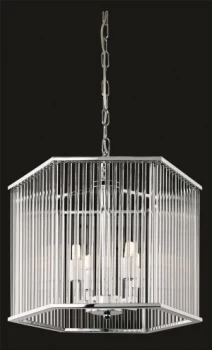 Image of 4 Light Ceiling Pendant - Hexagon Chrome, Clear Glass Rods, G9