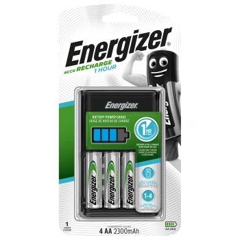 Energizer 1 Hour Battery Charger + 4 x 2300mAh AA Rechargeable Batteries