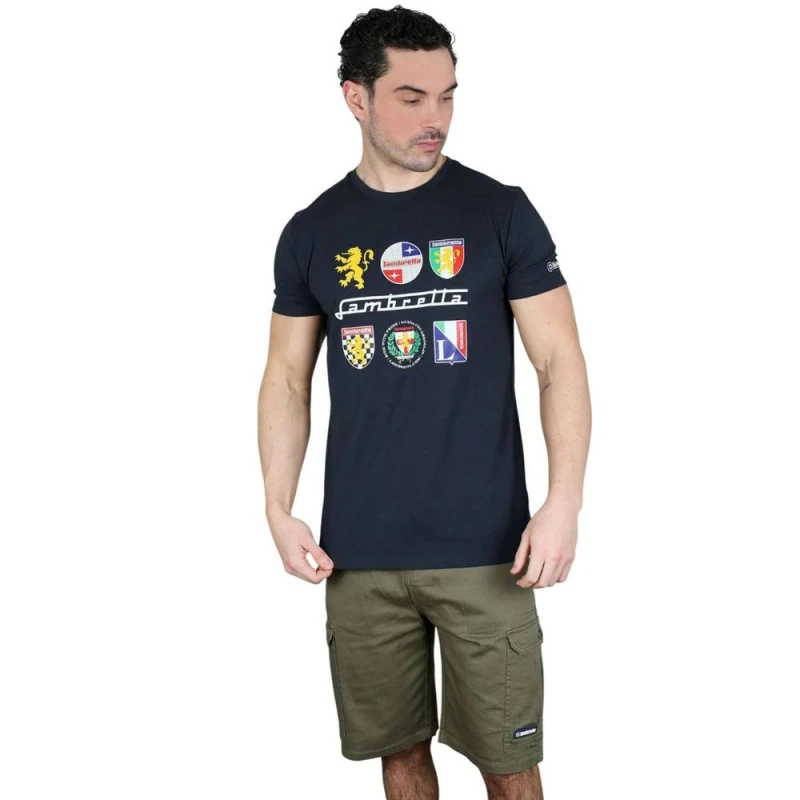Image of Lambretta Mens Heritage SS26 Logos T-Shirt in Navy Size: Large Navy Male L