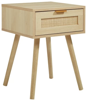 image of Light Rattan 1 Drawer Bedside Table - Light Wood