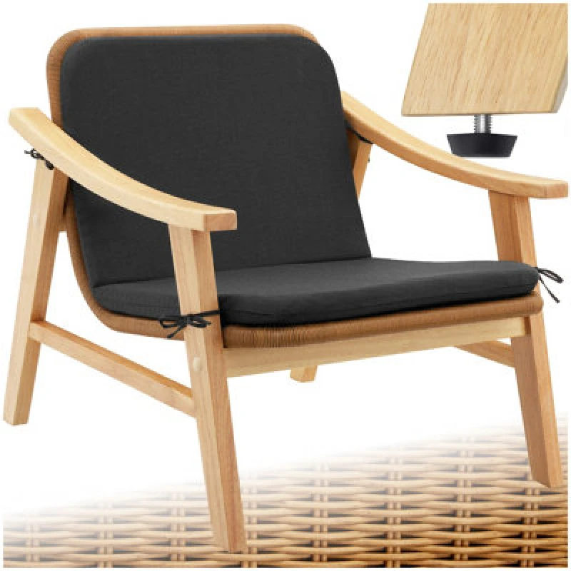 Image of Tectake Rattan Garden Chair Outdoor Furniture Chairs Varnished Wooden Frame Lounge Arm Chair - Nature - 1