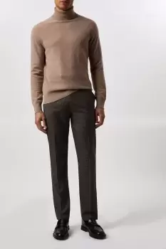 Image of Mens Slim Fit Brown Micro Check Smart Trousers